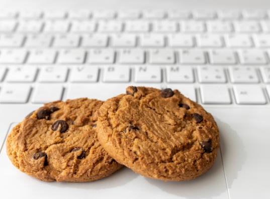 chocolate chip cookies on an open laptop